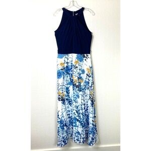 Danny and Nicole Women's A-Line Maxi Halter Dress Size 10 Blue White Floral